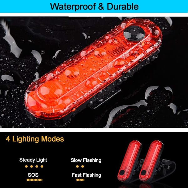 USB Rechargeable LED Bike Tail Light 2-Pack, Bright Bicycle Rear Light for Cycling Safety
