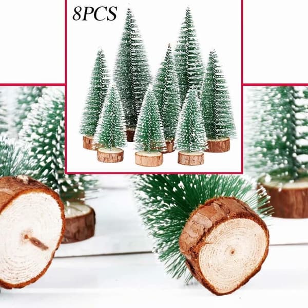 Miniature Pine Sisal Trees with Wooden Base Christmas Tree