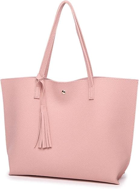 Women's Tote Bag, Soft PU Leather with Large Capacity (Pink)