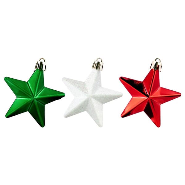 Splittersäkra julgranskulor stjärnor röd grön vit 6,5 cm 8 st