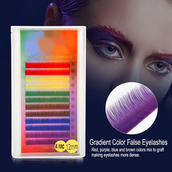 Regnbuefarget løsvipperforlengelse Gradient Farge Fake Eye Vipper Individuelle 12mm