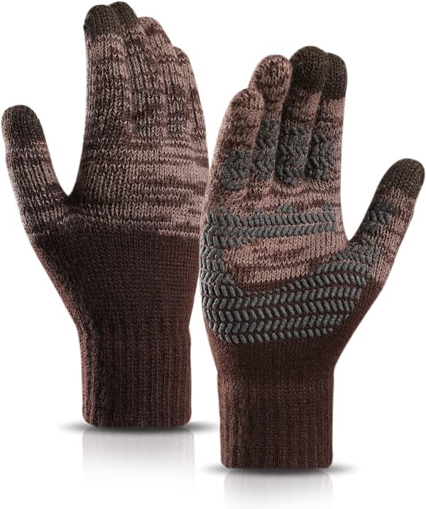 Touchscreen-handskar för män, halkfria, termiska handskar, stickade herrhandskar med silikonpartiklar, tjockare, elastiska, vindtäta