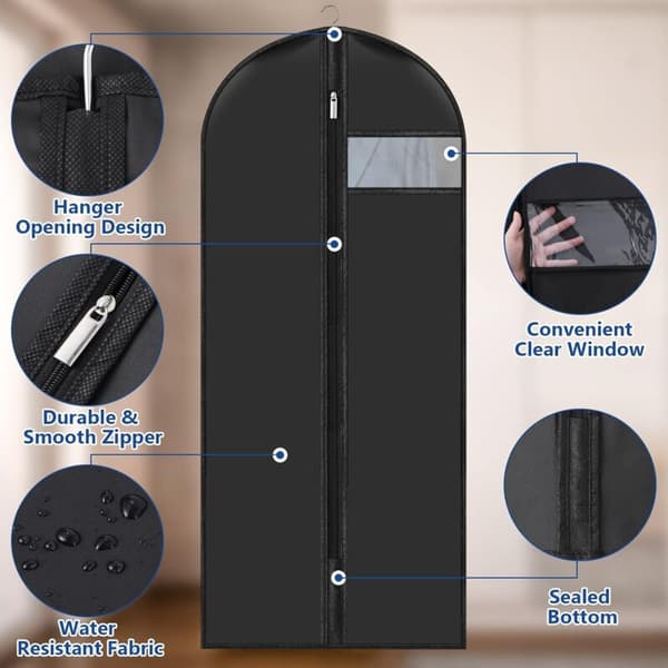 Waterproof Dustproof Garment Covers 60x140 cm, 6-pack with Zipper, Compatible with Shirts, Suits & Jackets for Storage