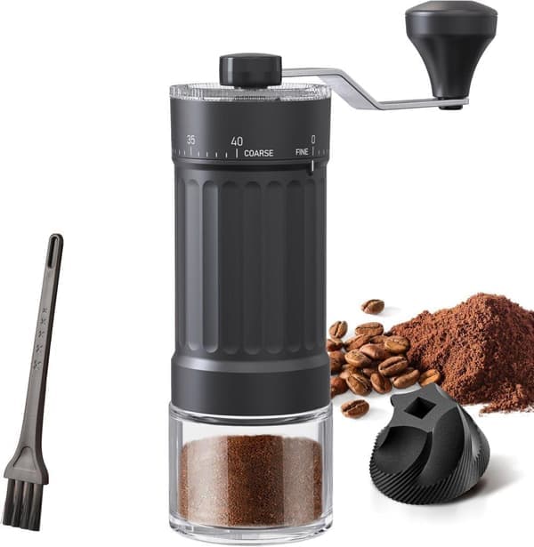 Manual coffee grinder with ceramic conical burr, 40 levels, portable coffee machine