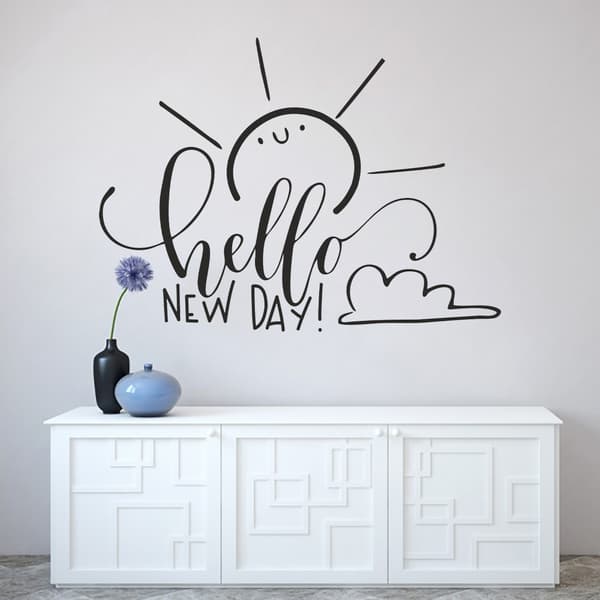 Hello new day\" vinyl vægklistermærker