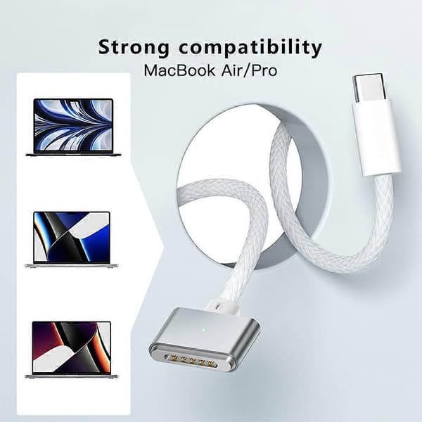 For MacBook 2m 140W Compatible with MagSafe 3 Braided Cord USB-C to Magnetic Charging Cable