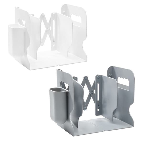 GH Adjustable Bookend ABS Retractable Bookend for Shelves Bookend Shelf with Pen Holder Office Desk Organizer