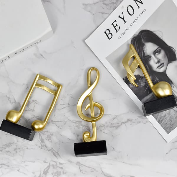 Amoy 3 st Musiknoter Skulptur Harts Guld
