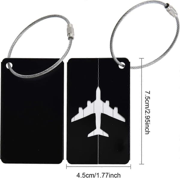 Bagagemærker til kufferter, 6-pak, aluminiumslegering, sort, 7,5 x 4,4 cm, med ståløje
