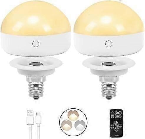 E14 Rechargeable Light Bulb, 2-pack, 300LM, 40W Equivalent, Detachable Charging, 3 Color Temperatures, Remote Control Puck Emergency Light, Dimmer, Ti [DB]