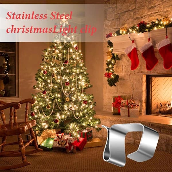 Outdoor Christmas Holders - 50 Pcs - Stainless Steel Holders with Hooks - Christmas Light Holders - Compatible with LED Lights and String Lights