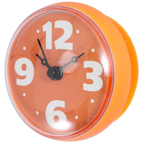 Waterproof Shower Clock Round Diameter 7cm Suction Cup Arabic Numerals Large Display Board for Kitchen (Orange)