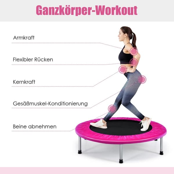 Sammenfoldelig 97 cm lyserød trampolin til børn, 150 kg kapacitet