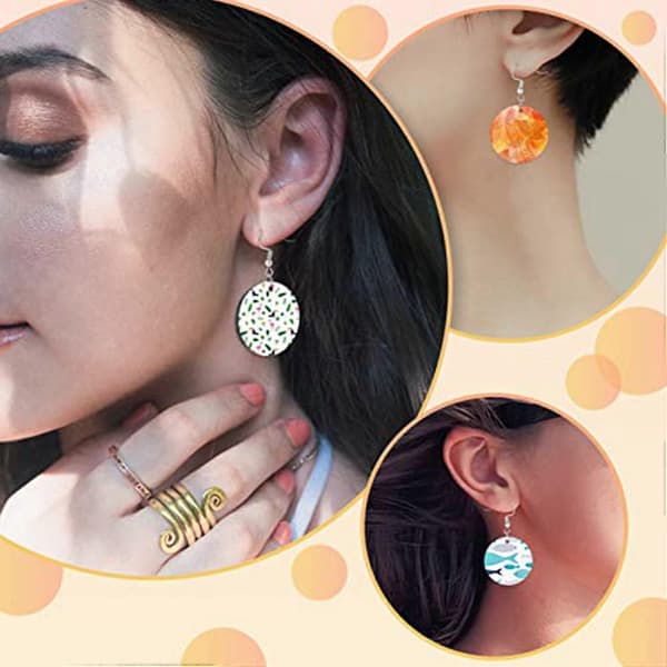 Sublimation Blanks Round Earrings, Sublimatable MDF Earrings with Ear Hooks Jump Rings Holder Approx