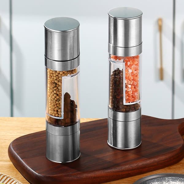Adjustable Pepper Grinder with Dual Compartments and Large Bottle Opening - Manual Spice Mill