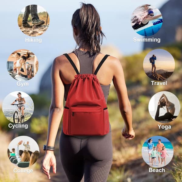 Gym Drawstring Backpack, Waterproof, with Wet and Dry Compartment and Multiple Pockets, Unisex, 18.5 Inch Large.