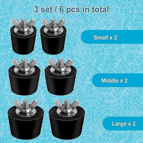 6-pak 3 Størrelser Pool Vinteriseringspropper til Swimmingpoolhuller, Ekspansionspropper til Overjordisk Pool Skimmer
