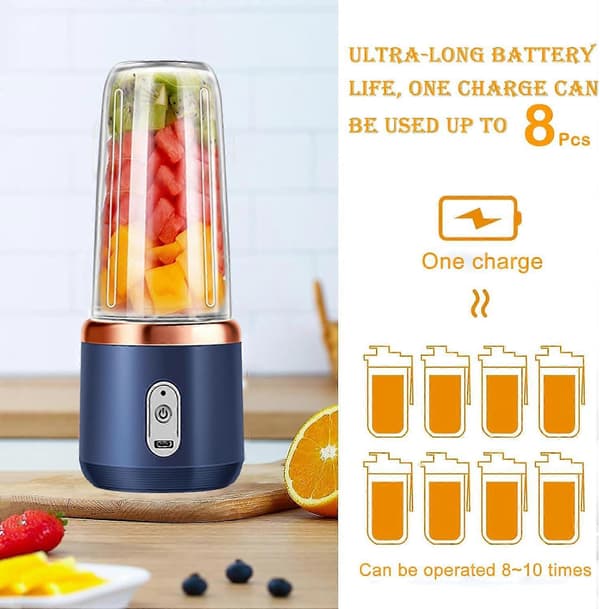 Bærbar blender USB oppladbar smoothie maker 21000RPM 6-blads reisedesign 400ml kopp