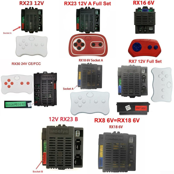 RX7-RX37 6V/12V/24V Barnedrevet bilkjøring 2,4G Bluetooth-fjernkontroll og mottakersett Kontrollbokstilbehør (RX23 B 12V komplett sett) 1 set