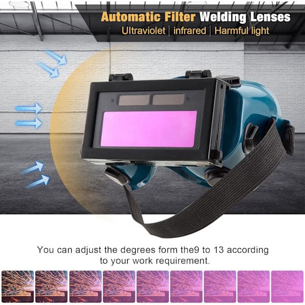 Welding Mask Glasses LCD Solar Battery Automatic Darkening/Dimming Eye Protection Goggles for Welding with Strap (Green)