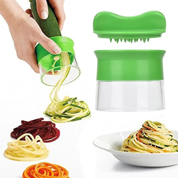 Grøntsagsnudler spiralizer rustfrit stål spiralizer hånd med børste, grøntsagsspaghetti grøntsagsskærer til gulerod, agurk, squash