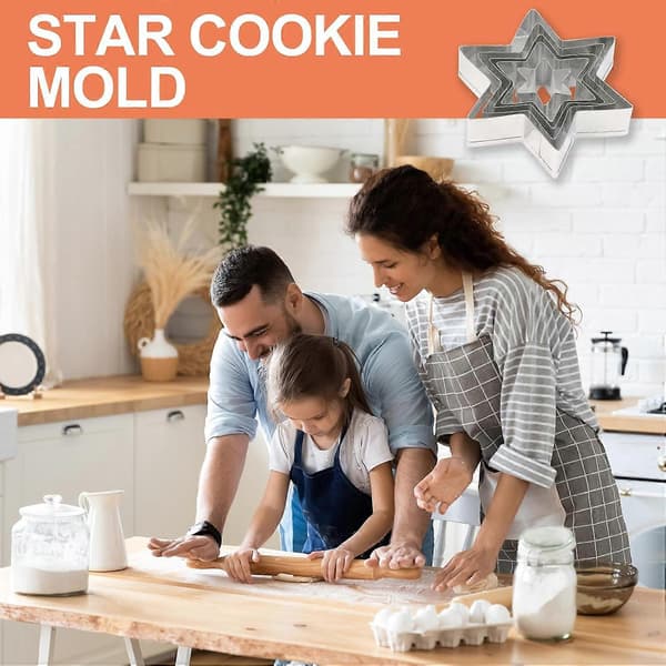 5 dele sekskantede stjerneforme i rustfrit stål, perfekte til jul, Halloween, fødselsdagsfester, fondant, kage