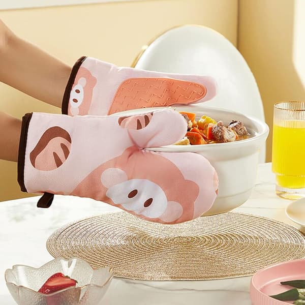 1 Pair Oven Mitts, Heat Resistant Silicone Kitchen Gloves, BBQ Gloves for Baking and Grilling
