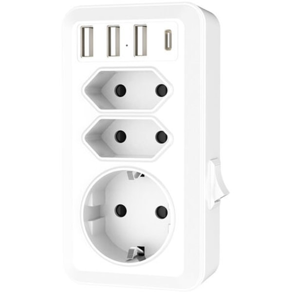USB-virtalähde pistorasialla, USB-seinäpistorasia 3 AC-pistorasialla (16A, 4000W), 3 USB-porttia, 1 Type-C-portti, kotiin, toimistoon ja matkoille