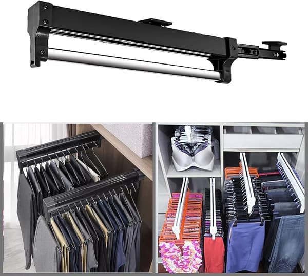 1 Adjustable Clothes Rail for Removing Hangers - Adjustable Telescopic Rod (292mm, Black)