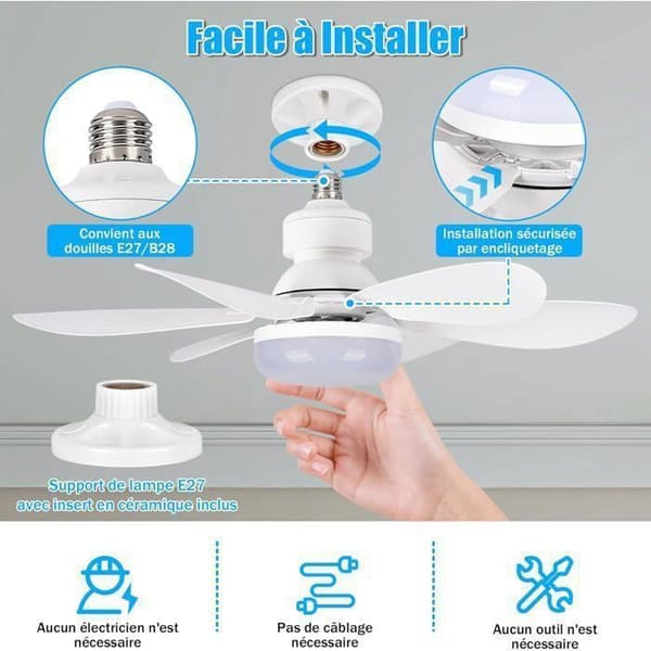 Ceiling fan with light and remote control - 52cm, 40W, dimmable LED, E27 socket, 6 blades, 3 speeds