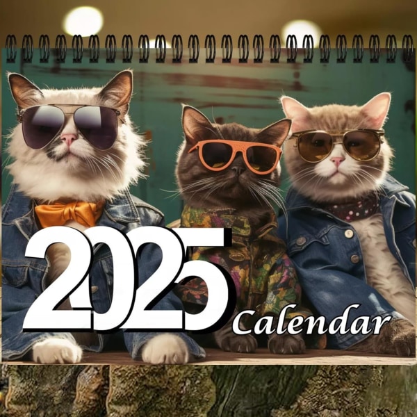 Stilig kattekalender 2025, søt kattekalender, morsom kalender, kattekalender, 12 måneders kalender, kalender 2025 2Pcs