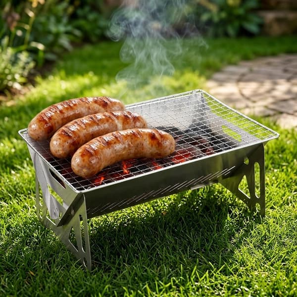 Kulgrill, sammenklappelig i rustfrit stål, 28x18x12 cm