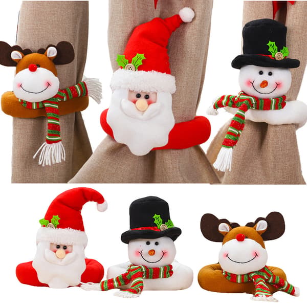 Set med 3 julgardinomtag, tomte, snögubbe, jul