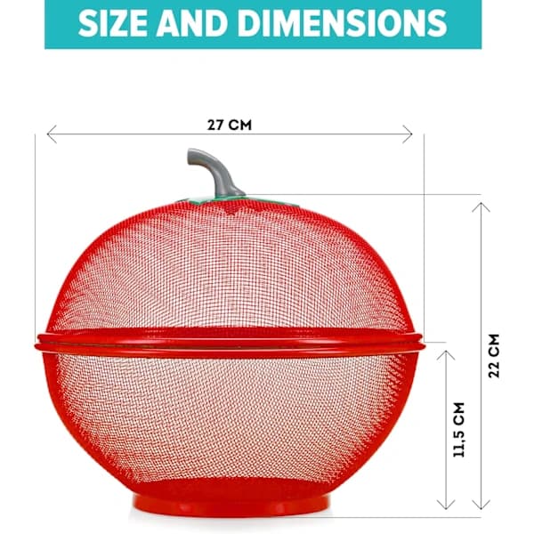 Apple-shaped fruit basket with lid, mesh basket for vegetables, fruit and vegetable storage on the kitchen counter, sink basket