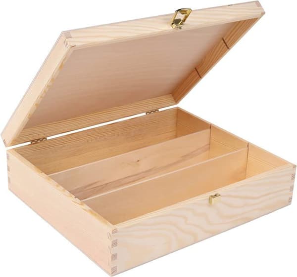 Presentförpackning - Creative Deco - Trälåda för vin - 3 flaskor - 35 x 30 x 10 cm - Obehandlad Trä