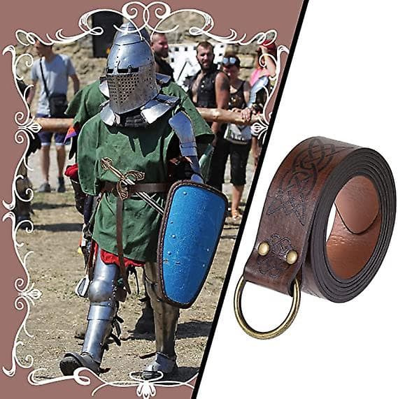 Medeltida Vikingbälte PU-läder O-ring Spänne Renässans Kostymtillbehör