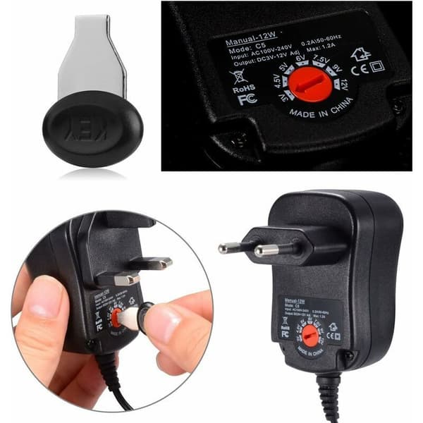 12W Universal AC/DC 3V to 12V Power Adapter - 8 Selectable Plugs - 115cm Cable - 1000mA Max Current
