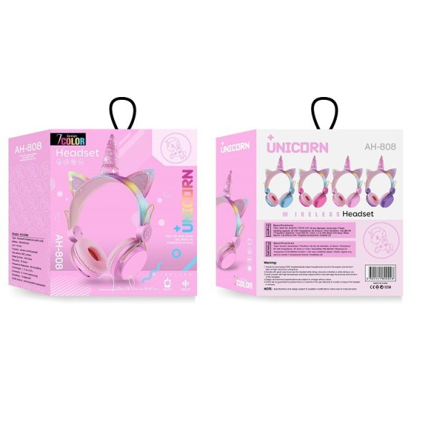 Barn Bluetooth hörlurar för flickor Barn Tonåringar, LED Light Up Trådlöst/trådbundet läge Unicorn-hörlurar light blue