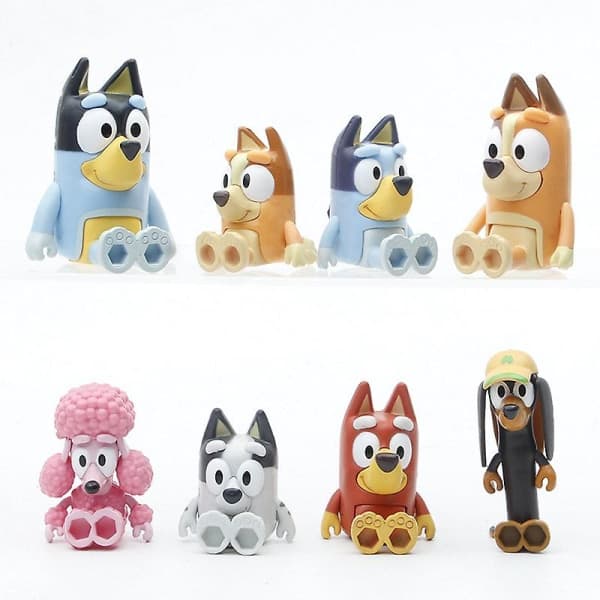 8 stk Bluey actionfigurer, animert serie, PVC, 6-8 cm