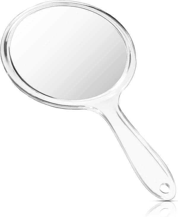 (Transparent) Portable Mirror Double-Sided Hand Mirror Magnifying Mirror with Handle Round Shape Makeup Mirror Multi-function Mirror for Women Daily M