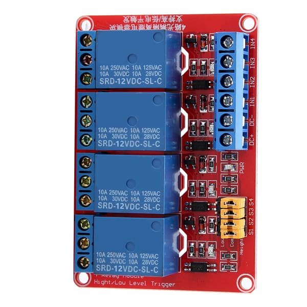 4-Channel Optocoupler Relay Module Board High Low Trigger 5V/12V/24V (12V)