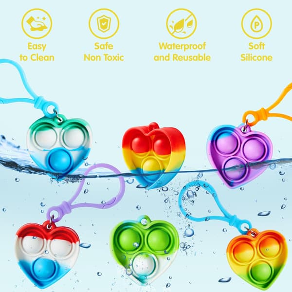 30-pak runde Fidget Pop it-nøgleringe, silikone, 3,8 cm, sensorisk legetøj til børn Heart-shaped 30pcs