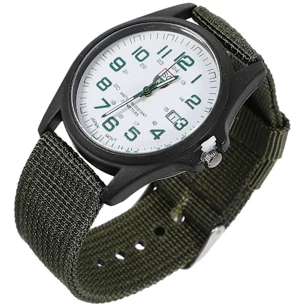 Herr Quartz Armbandsur Vävda Nylon Mode Sport Kalender (Armégrön)