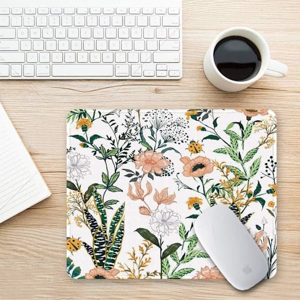 Blomstermusematte med kunstdesign, liten tilpasset musematte for spill, datamaskin, kontor kvinner menn, sklisikker gummibase, sydde kanter, vanntett