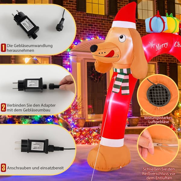 Oppustelig jule-gravhundebue med LED-lys, 242 cm