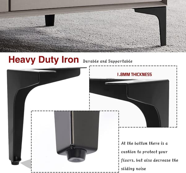 (Svart) 4 st metallmöbelben, 4 \" 10 cm triangulära möbelben för soffa, soffbord, TV-skåp och andra möbelben.