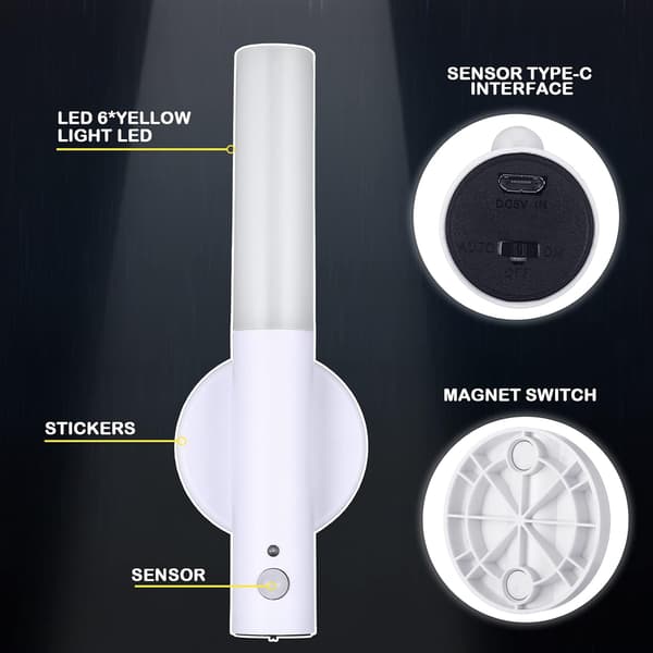 2 stk. bevegelsessensor nattlys magnetisk USB LED-lampe oppladbar