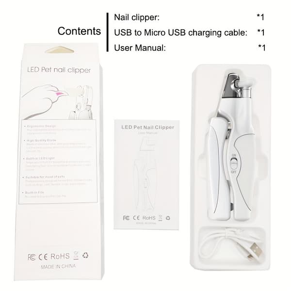 LED-klosaks for katter og hunder USB-lading med fil