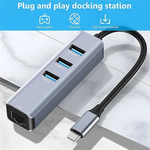 USB C till Ethernet-adapter, RJ45 till USB C för 3/Typ-C Gigabit Ethernet LAN-nätverksadapter för Pro