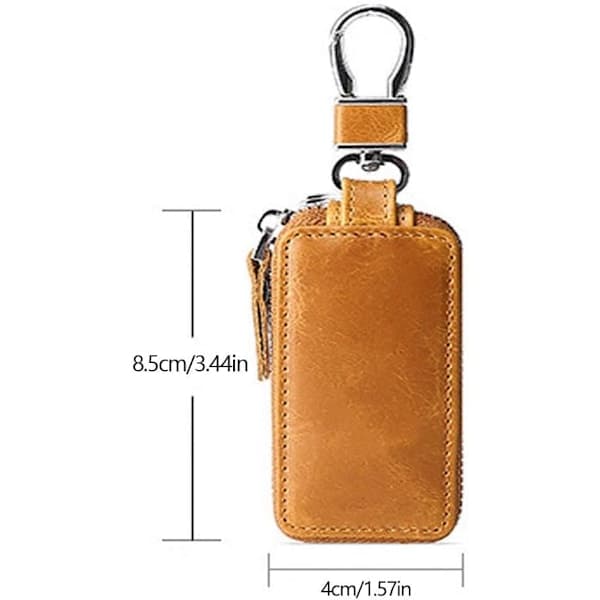 Leather Keychain, 1.57''x3.44'' Key Holder Key Ring Mini Key Pouch Multifunctional Security Bag for Men (Brown)